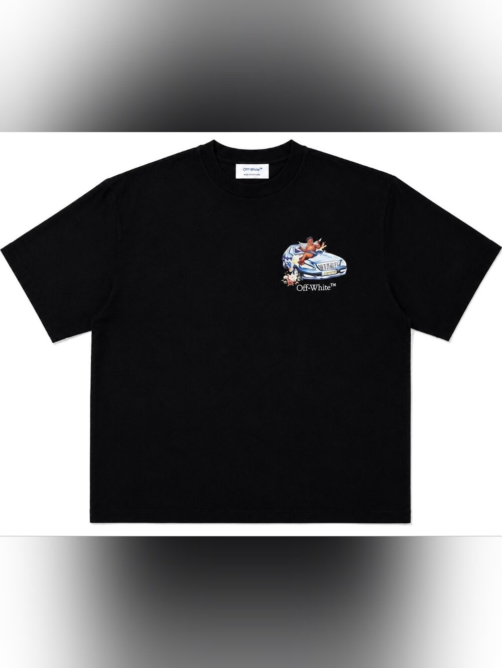 Off-White Men's Black Cherub Car Graphic T-Shirt- Size S